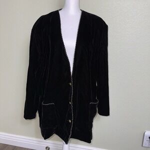 TanJay Button Up Women's Jacket Black Velvet with Gold Buttons & Trim Size 24W